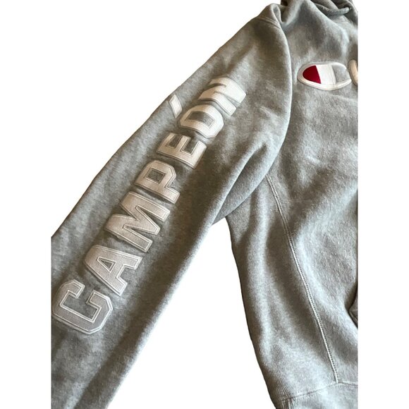 Champion Mens Medium Grey Hoodie With Multilingual "Champion" & "Campeón" Text - Picture 4 of 7